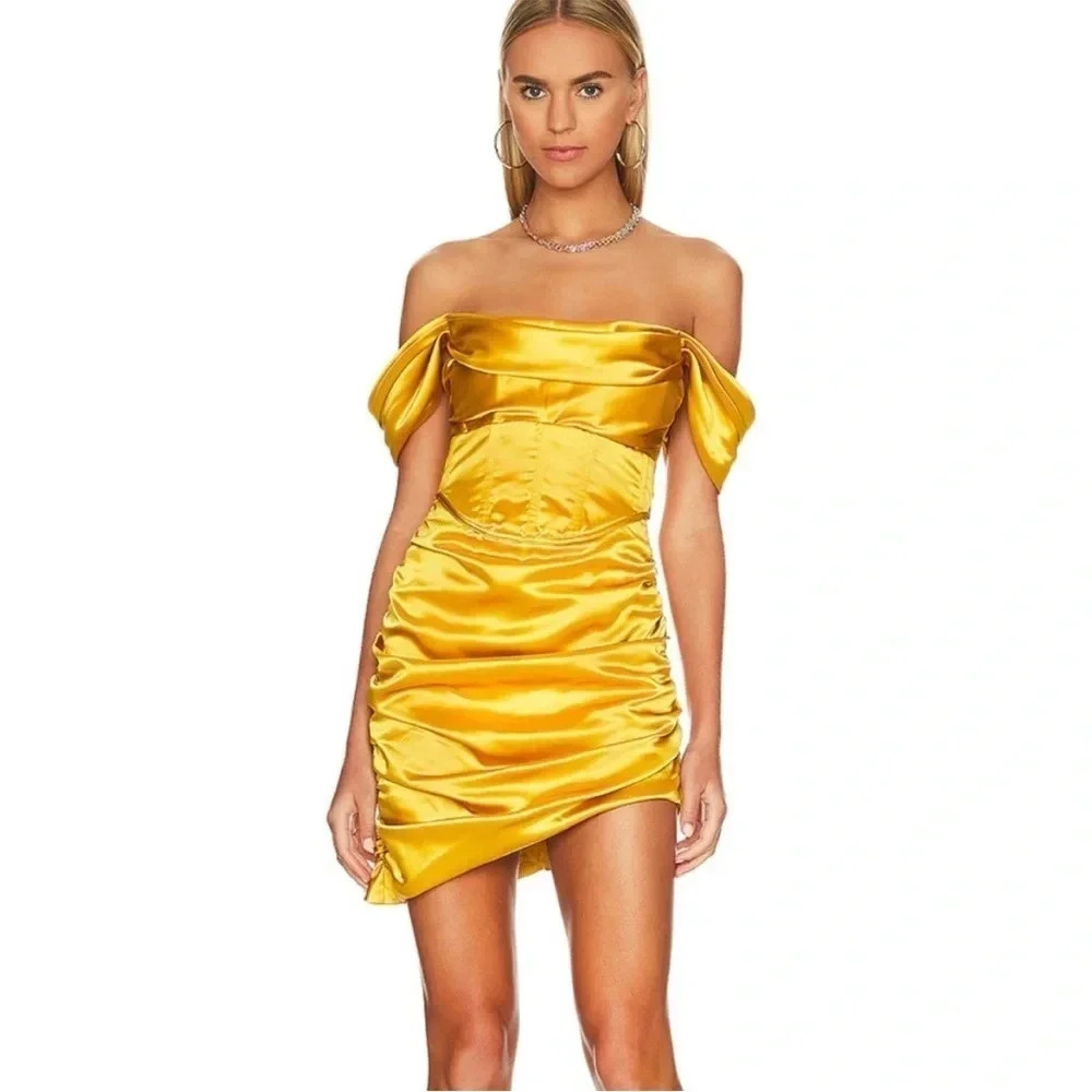 For Love & Lemons Drew Satin Mini Dress In Yellow